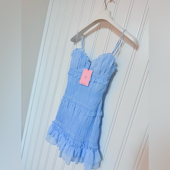 Hello Molly Sky Blue Smocked Dress UNIQUE TOUCH MINI DRESS BLUE xs - Picture 8 of 11